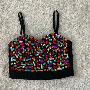 Womens Colorful Rinestone Corset Top